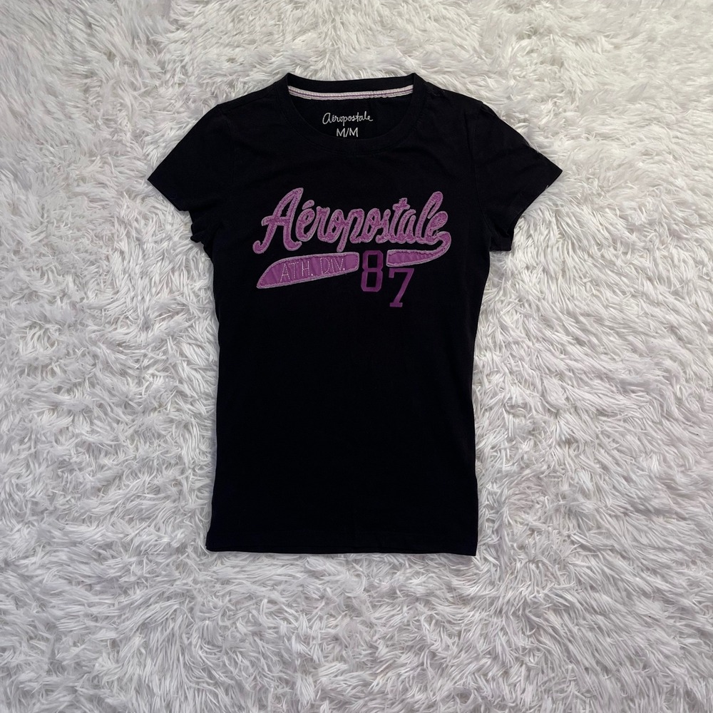 y2k vintage aeropostale black & purple embroidered graphic top medium